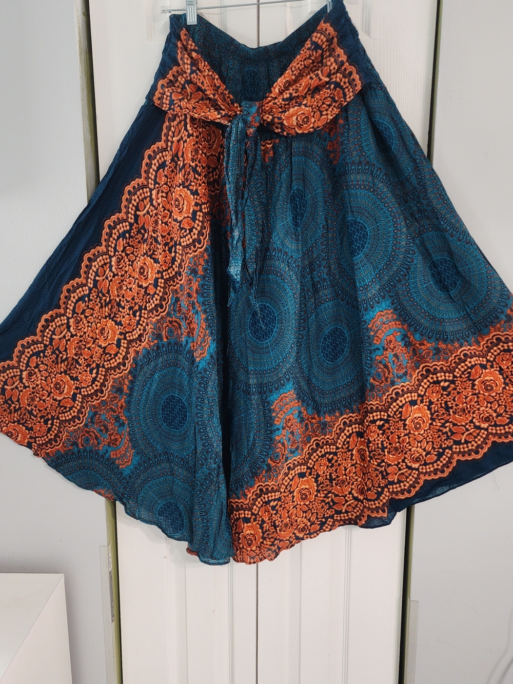 Bohemian Fairy Teal and Orange Circle Skirt with Tie Waist Gypsy